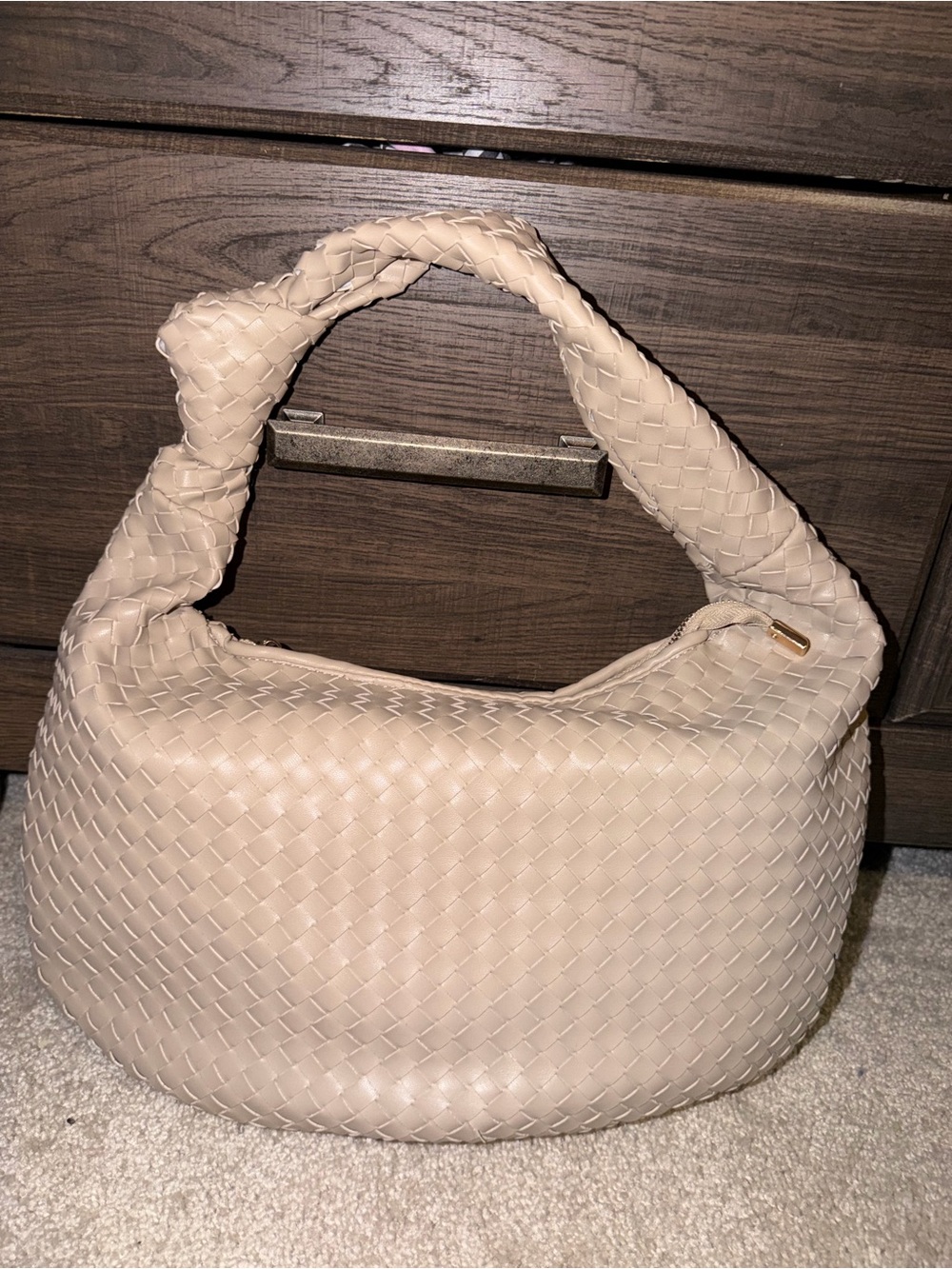 Melie Bianco Woven Hobo Bag in Light Beige